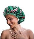 keland Adjustable Satin Hair Bonnet Sleep Cap - Double Layered Reversible for Women Night Sleeping Protective Hairstyles (Y - Green)
