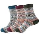 Aeoss Women's 3 Pairs Vintage Style Winter Knitting Warm Wool Crew Socks, A-wave, Free size Multi color