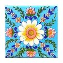 Shiv Kripa Blue Pottery Home Decor Handmade Tabletop Interior Exterior Flooring Wall Kitchen Washroom Tile Floral Decorative Mosaic Wall Tiles 3 x 3 Inch Set of 16 Tiles (Multi Color)