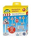 Lena 04440 - Traffic sign set with 17 parts, 9 traffic signs approx. 16 cm, 5 pylons and 3 construction fences, supplement for toy vehicle series Truxx, Worxx, Truckies, EcoAktives, Aktive and Profi