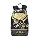Cheer Cheerleader Gold Black Backpack Personalized Name Shoulder Bag Travel Daypack for Gift