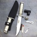 8.5" SURVIVAL TACTICAL SERRATED HUNTING KNIFE w/ SHEATH Bowie Combat Fixed Blade