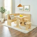 3 pc Natural Wooden Breakfast Nook Kitchen Dining Set Corner Booth Bench  Table
