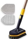 MinuteToCleanIt Bathroom Cleaning Brush with Long Handle, Hard Bristels, Microfiber Pad & Scrubber Combo For Tiles, Floor, Toilet, Window & Glass - 58.2 Inch Extendable Pole, Detachable Head, Yellow