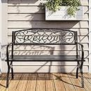 BELLEZE Outdoor Bench, 50-inch Patio Garden Bench, Cast Iron Metal Loveseat Chairs, for Park, Porch, Lawn, Balcony, Backyard, Garden Accessories, Welcome Design, Bronze