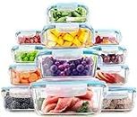 KICHLY Set di contenitori in vetro per la conservazione degli alimenti - 24 pezzi (12 contenitori e 12 coperchi) - A tenuta d'aria, a prova di perdite - Senza BPA