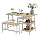 SogesGame 47 Inches Dining Table Set of 3, Kitchen Table Set with Bench for 2-4 Space Saving with Wine Rack Hooks,Millennium Oak
