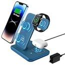 Minthouz 3 in 1 Wireless Charger,15W Fast Wireless Charging Station (18W QC3.0 Adapter Included) for Smart Phone/iWatch/TWS Earphones, Compatible with iPhone 15 14 13 12 11 X8, Samsung S22-S21+,Bule