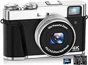 Digitalkamera, NEZINI 4K 48MP UHD Autofokus Fotokamera mit 32GB Karte, 16x Zoom Fotoapparat mit drehbarem Armaturenbrett und Sucher, Kompaktkamera für Teenager Anfänger Erwachsene.