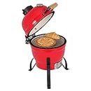 Outvita Ceramic Grill, 13" Round Kamado Charcoal Grill, Portable Barbecue Grill with Thermometer for Variations on Cooking Methods(Red)