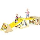 HONEY JOY 5 in 1 Triangle Climber with 2 Ramp, Wooden Climbing Toys for Toddlers, Multi-Combination Play Methods, Kids Montessori Play Gym Set Playground Climbing Ladder for Boys Girls