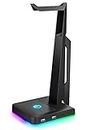 IFYOO RGB Gaming Headset Stand with 2 USB Ports, Game Headphone Mount for PC, Xbox One, PS4, Switch, Earphone Holder Hanger, Great for Gaming Stations, Fancy Desk Gamer Accessories, Black