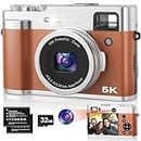 5K Digital Camera for Photography, 48MP Autofocus Vlogging Camera with Viewfinder & Dual Camera, 16X Digital Zoom Point and Shoot Cameras with 32GB SD Card 2 Batteries Compact Travel Camera