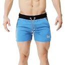 BROKIG Men's Gym Sport Shorts, Lightweight Workout Fitness Running Shorts 5" Quick Dry Exercise Bodybuilding Shorts Zip Pocket(Blue,Large)
