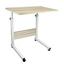 simpahome Height Adjustable Mobile Table Workstation Laptop Overbed Multi Table with Metal Frame & Rolling Castors - Birch