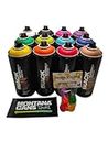 Montana Black 400 ml Colori popolari Set di 12 Graffiti Street Art Murale Vernice Spray + 6 testine spray di ricambio