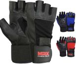 Weight Lifting Gym Gloves Fitness Training Workout Leather Exercise Black MRX  