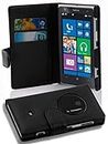 Cadorabo Hülle kompatibel mit für Nokia Lumia 1020 Handyhülle aus Kunst Leder Flip Klappbare Stoßfeste Magnetische [Standfunktion] [Kartenfächern] Cover Hülle für Nokia Lumia 1020 Tasche in Schwarz