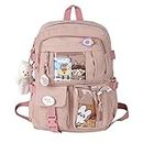 Kawaii Backpack with Kawaii Pin and Accessories, Canvas Backpacks, Cute Kawaii Backpack Large Capacity (pink)