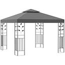 Outsunny 3 x 3m Outdoor Steel Gazebo with 2 Tier Roof, Garden Gazebo Patio Canopy Marquee Shelter with Decorative Steel Frame - Grey
