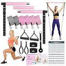 Pilates Bar Kit with Resistance Bands, Multifunctional Yoga Pilates Bar with Heavy-Duty Metal Adjustment Buckle, Portable Home Gym Pilates Resistance Bar for Women Full Body Workouts(20-150LBS)-Pink