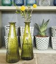 Skinny recycelte Glasvase gerippt Öko rustikal Blumenstamm Flasche Moos grün 7x21