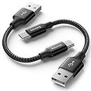 Baiwwa Short USB C Cable 0.3m, 30cm USB A to USB C Fast Charging Cable Braided for Samsung Galaxy S24 S23 S22 S21 S20 S10 Plus, A14 A54 A15 A53, Car Charger, Android Auto -Black