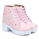 ArranQue Woomen's Boots Shoes Fashion Casual Boot High Ankle Heel Multi Star Design for Girls Boot (Size UK5, Pink)