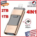 4IN1 USB 3.0 Flash Drive Memory Photo Stick USB-C OTG For iPhone Android 2TB 1TB