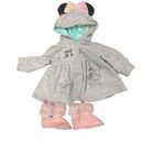 Disney Shirts & Tops | Disney Minnie Mouse Hoodie Dress W/Ears 3m And Pink Baby Boots With Fur. 5/$25 | Color: Gray/Pink | Size: 0-3mb