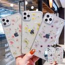 For iPhone 7 SE 12 Pro 11 Max XR 8 XS Cover Real Clear Dried Case Glitter Flower