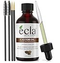 Ecla Castor Oil for Eyelashes and Eyebrows - 60mL 100% Pure Cold Pressed Castor Oil, Hair Oil Eyelash Eyebrow Pure Castor Oil + Eyelash Brush, Spoolie