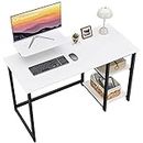 GreenForest Computer Desk with Monitor Stand,100cm Home Office Desk with Reversible Storage Shelves Modern Laptop Desk PC Gaming Desk for Small Spaces,White