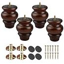 Btowin 4 inch Solid Wood Furniture Legs, 4Pcs Glaze Turned Wooden Bun Feet with Threaded 5/16'' Hanger Bolts & Mounting Plate & Screws for Sofa Cabinet Ottoman Loveseat Recliner
