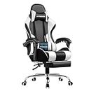 GTRACING Gaming Chair, Computer Chair with Footrest and Lumbar Support, Height Adjustable Gaming Chair with 360°-Swivel Seat and Headrest (White)