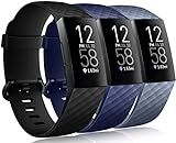 Wepro Compatible with Fitbit Charge 4 Bands for Women, Wristbands for Fitbit Charge 3 Bands for Women Men, Strap for Fitbit Charge 3 SE Bands, 3-Pack, Black, Blue, Blue Gray, Large