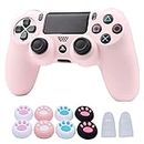ROTOMOON PS4 Pink Silicone Controller Skins with 8 Thumb Grips & L2 R2 Trigger Protector, Sweat-Proof Anti-Slip Controller Cover Skin Protector Compatible with Playstation 4 Slim/Pro Controller…