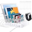 PRITEK Charging Station with 8pcs Short Charge Cables, 60W 6 Ports USB Charger Station Desktop Organizer Charging Dock Compatible for Phone Tablet Multiple Electronic Devices (White)