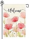 Welcome Spring Pink Colorful Rose Flower Garden Flag 12x18 inch, Home Outdoor Yard Spring Memorial Day Lawn Garden Flag Decoration -B
