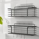 Prana HQ Shower Caddy Black Bathroom Organiser-2 Large Shower Shelves with Adhesive Sticker-No Drilling-Rustproof Bathroom Accessories for Storage Organisation-Racks with 4 Movable Hook-Aussie Brand