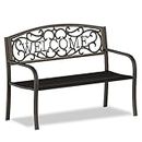 On Shine 50'' Patio Garden Bench, Loveseats Patio Park Bench,Black Steel Cast Iron Frame Bench,Metal Bench Outdoor for Porch Yard Lawn Deck (Bronze-Welcome)