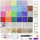 6000 PCS Clay Beads for Bracelet Making,24 Colors 6mm Flat Round Polymer Clay Beads with Pendant Charms Kit Letter Beads and Elastic Strings for Jewelry Making Kit & Craft Supplies