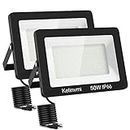 KELINVMI 50 W LED Spotlight Outdoor 5000 lm LED Floodlight Outdoor Light 4200 K Warm White IP66 Waterproof Outdoor Lighting for Garden, Garage, Home, Yard, 50 cm Wires Without Plug, Pack of 2