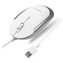 Macally Silent Wired Mouse - Slim & Compact USB Mouse for Apple Mac or Windows PC Laptop/Desktop - Designed with Optical Sensor & DPI Switch - Simple & Comfortable Wired Computer Mouse (White)
