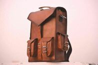 Best deal Leather Roll Top Backpack Rucksack Laptop College Bag Durable Handmade