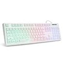CQ104 Gaming Keyboard USB Wired with Rainbow LED Backlit, Quiet Floating Keys, Spill Resistant, Ergonomic for Desktop, Computer, PC (White)