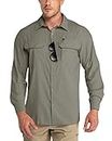 Outdoor Ventures Men's UPF 50+ UV Sun Protection Shirt, Long Sleeve Hiking Fishing Shirt Cooling Quick Dry for Safari Travel Green Gray
