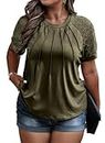 Eytino Women's Plus Size Tops Summer Lace Short Sleeve Round Neck Loose Casual Tunic Tee Shirt,4X Moss Green
