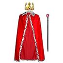 jerbro 3pcs Royal King Robe Queen Velvet Coat Costume + King Queen Crown + Scepter for Women Men Halloween Adult Theme Party Theatre Fancy Dress Cosplay Carnival Fancy Dress (Red, 49.2in/125cm)