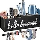 Bathroom Wall Mount Hair Dryer Holder Hair Care & Styling Tool Organizer, Farmhouse Wooden Beauty Hair Appliance Holder for Flat Iron, Curling Wand, Hair Straighteners, Brushes